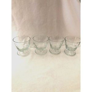 VTG 4 Clear/light green Glass Mugs With attached Saucer,  Mouthblown glass